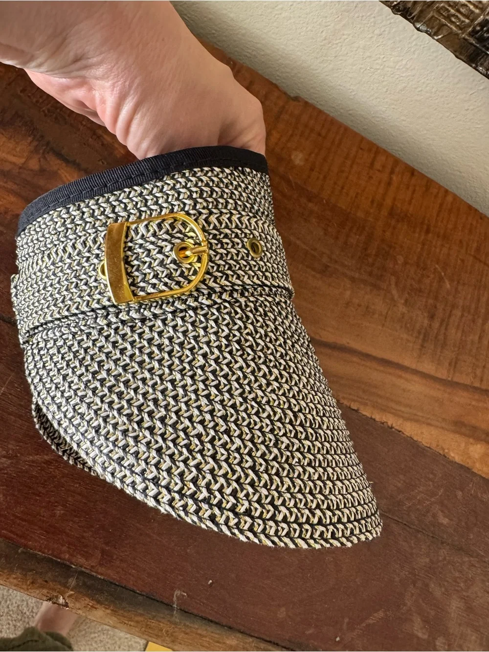 San Diego Hat Company Black and Cream Ultrabraid Belted Visor with Gold Buckle